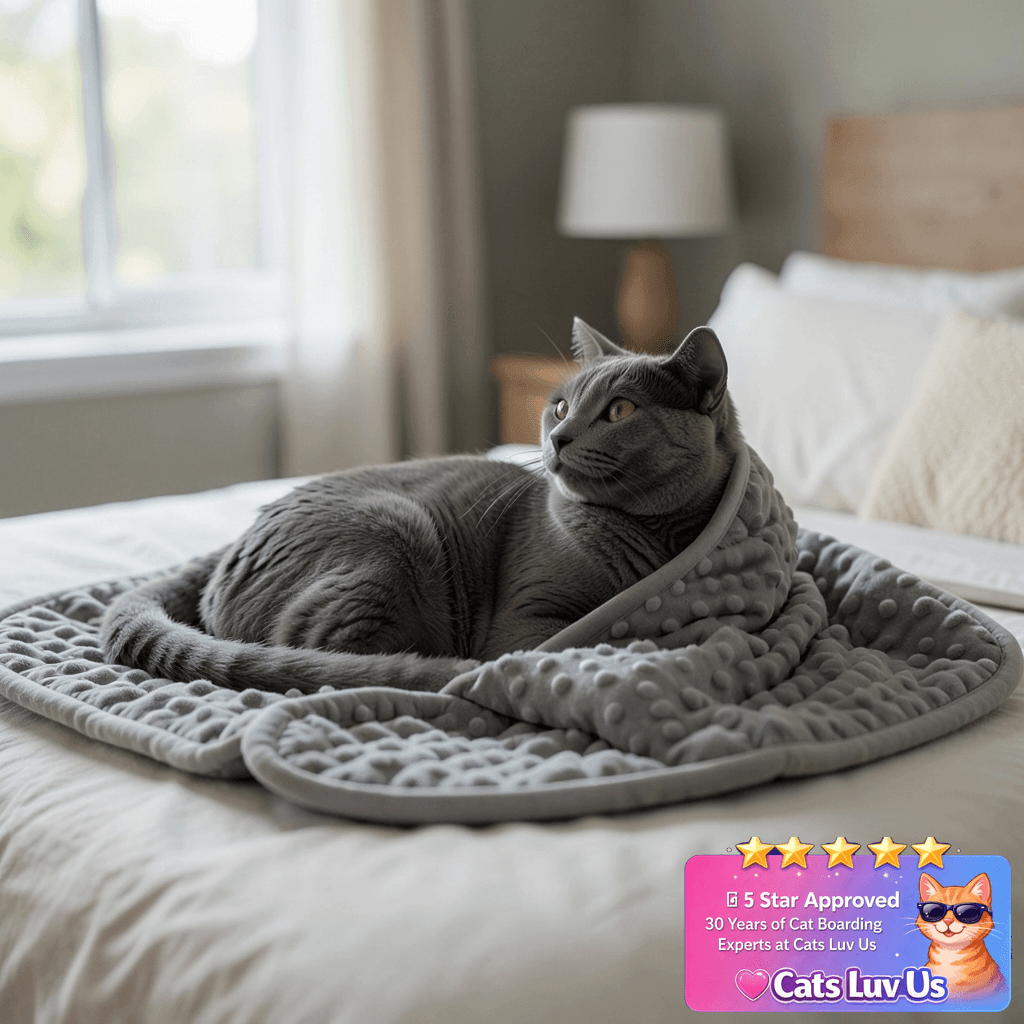 LaSyL Weighted Blanket for Pets | Thunder Blanket for Dogs with cat - professional product lifestyle photo