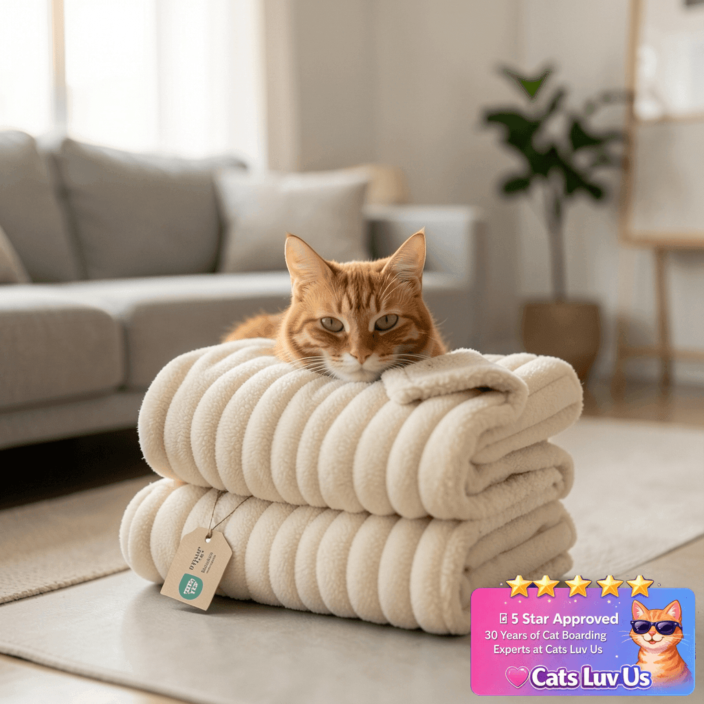 Bedsure ComfyFleece™ Waterproof Dog Blankets for Large Dogs with cat - professional product lifestyle photo