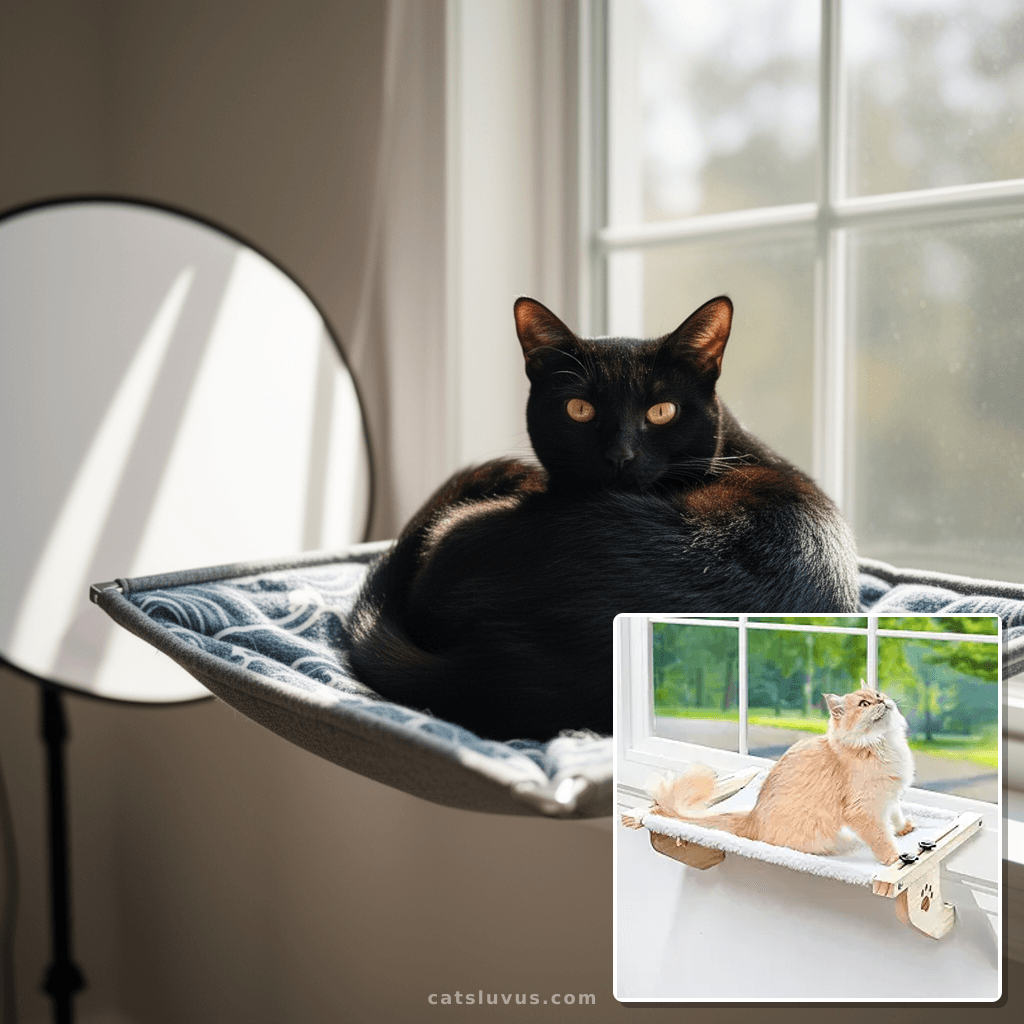 AMOSIJOY Cat Sill Window Perch Sturdy Cat Hammock Window Sea with cat - professional product lifestyle photo