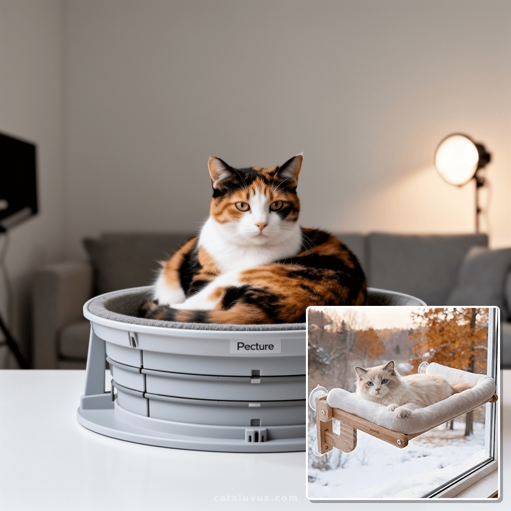 Pecute Foldable Cat Window Perch with cat - professional product lifestyle photo
