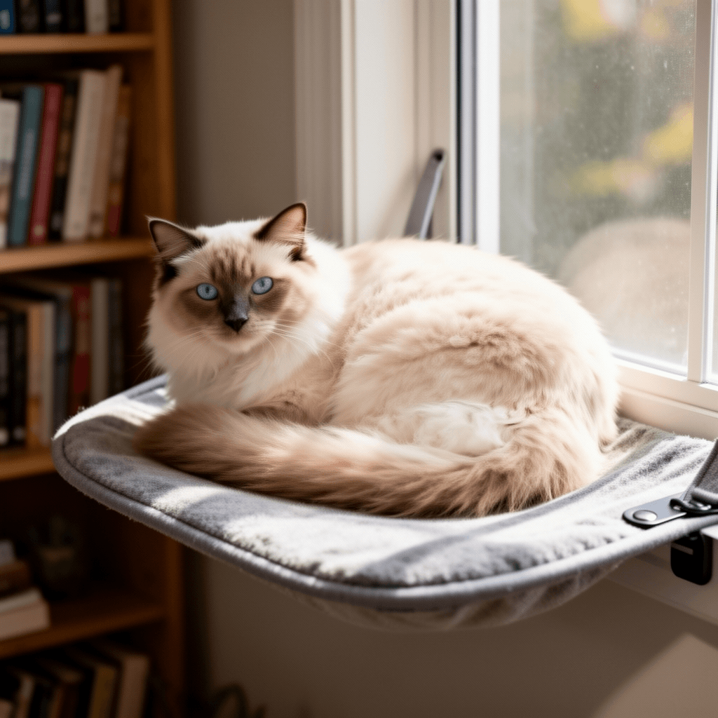 Cat Window Perch, Premium Cat Window Hammock with 4 Large with cat - professional product lifestyle photo