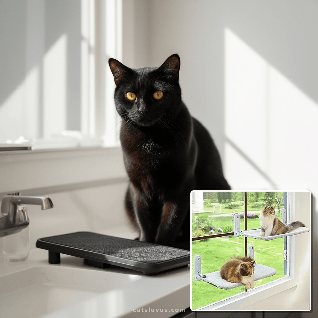 2PC Cat Window Perch Cordless Foldable Cat Hammock Bed for W with cat - professional product lifestyle photo