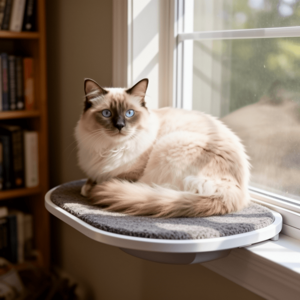 Cat Window Perch with cat - professional product lifestyle photo