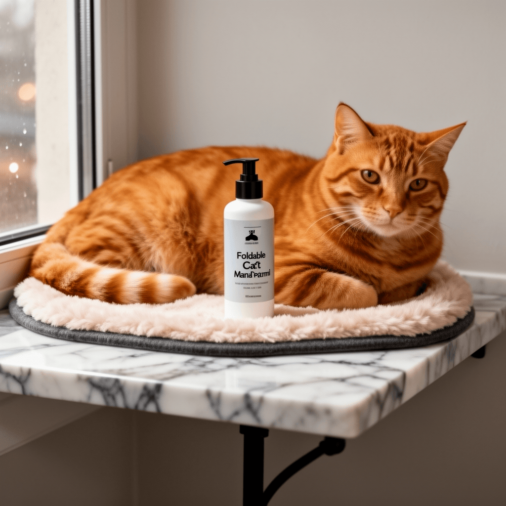 Foldable Cat Window Perch with Plush Furry Cover with cat - professional product lifestyle photo