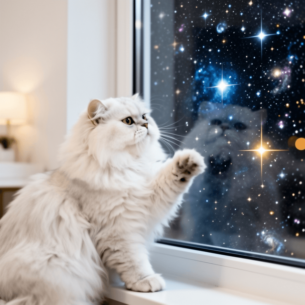 Cat Stained Glass Decorative Privacy Film Night Sky Window with cat - professional product lifestyle photo