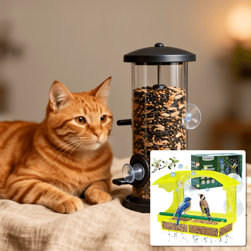Window Bird Feeder with Strong Suction Cups with cat - professional product lifestyle photo