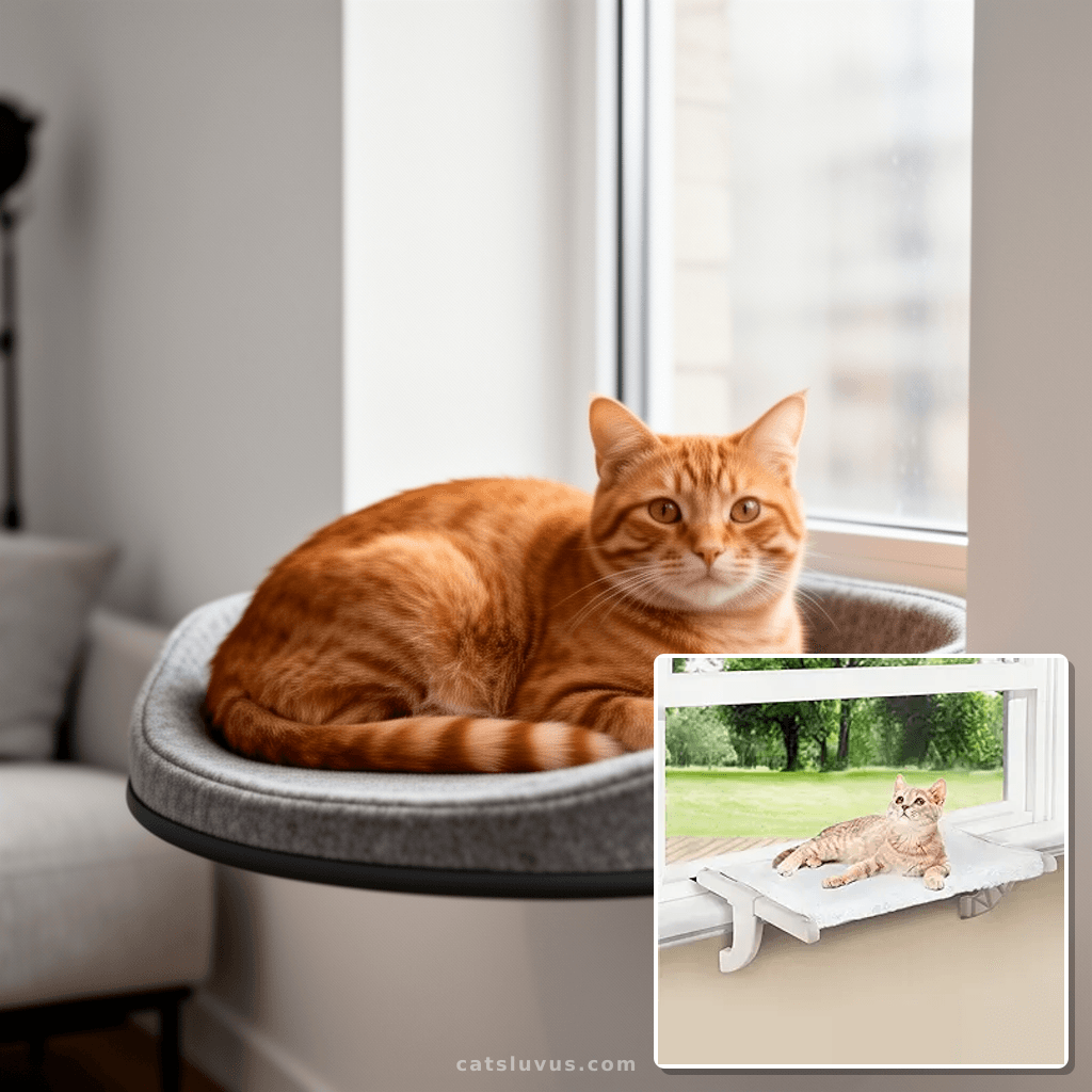 Window Sill Mount Cat Perch for Indoor Cats with cat - professional product lifestyle photo