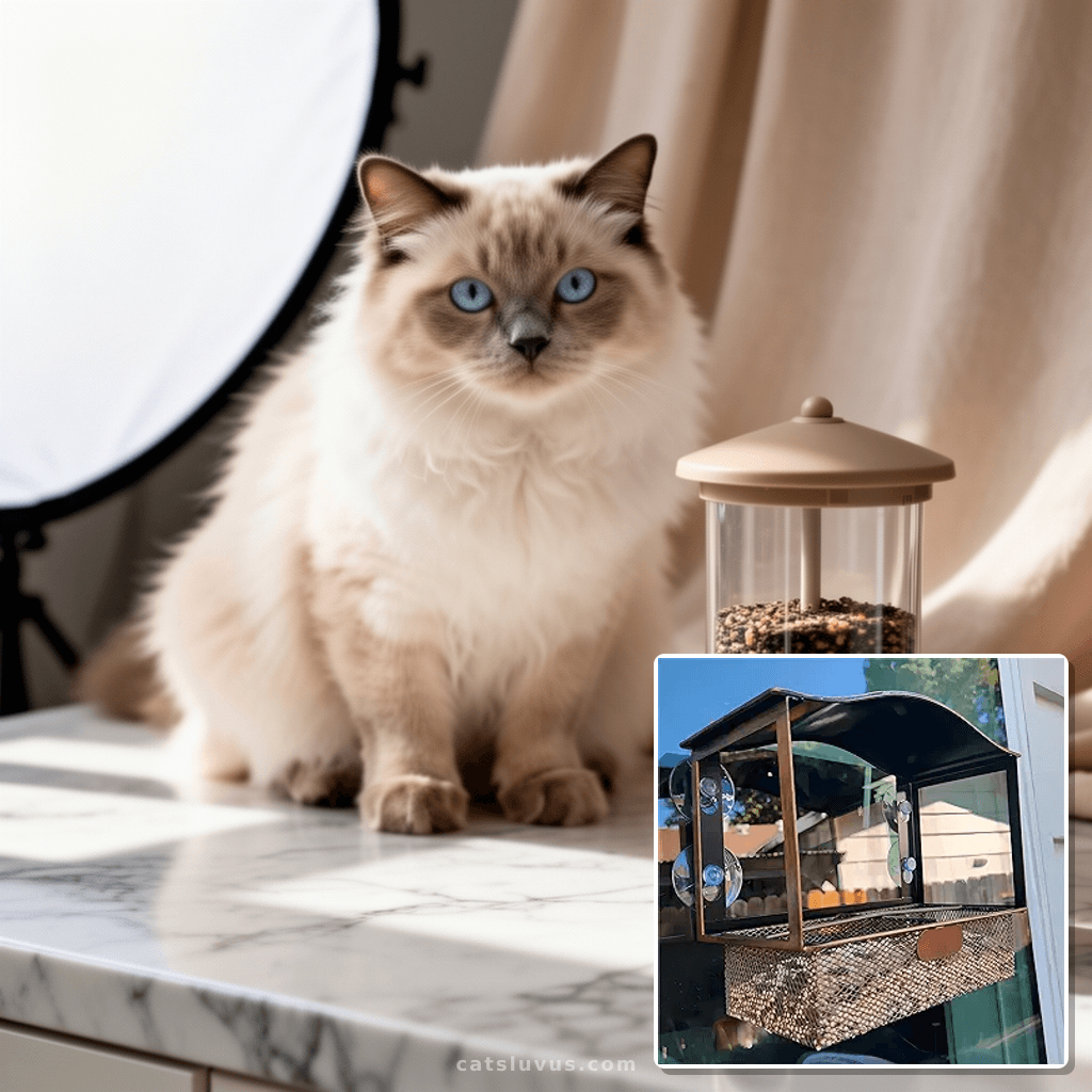 Lilyang Window Bird Feeder with cat - professional product lifestyle photo