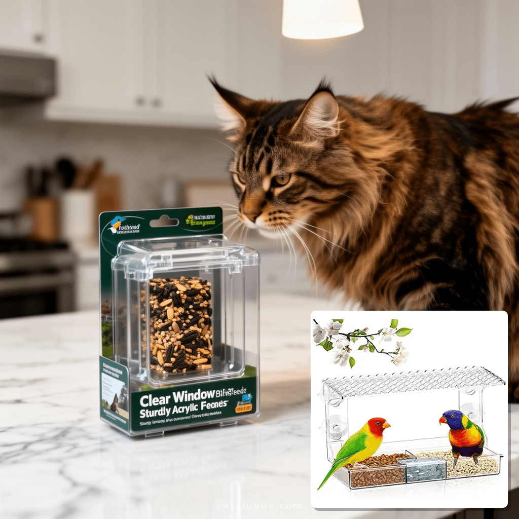 Clear Window Bird Feeder Sturdy Acrylic Feeders for Outdoors with cat - professional product lifestyle photo