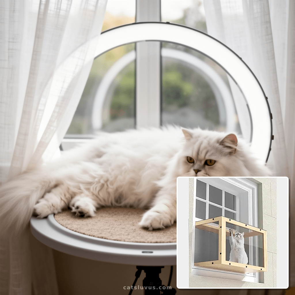 Window Cat Perch Catio with cat - professional product lifestyle photo