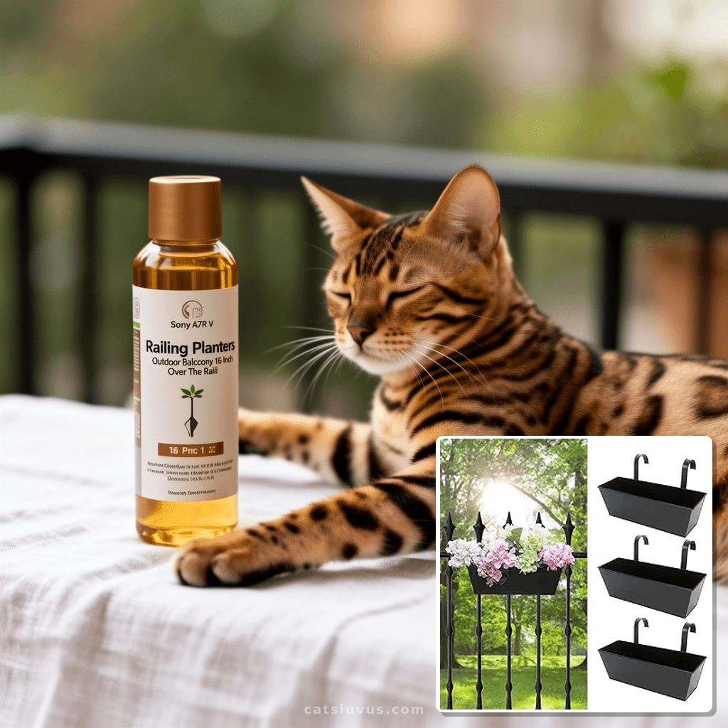 Railing Planters Outdoor Balcony 16 Inch Deck Over The Raili with cat - professional product lifestyle photo