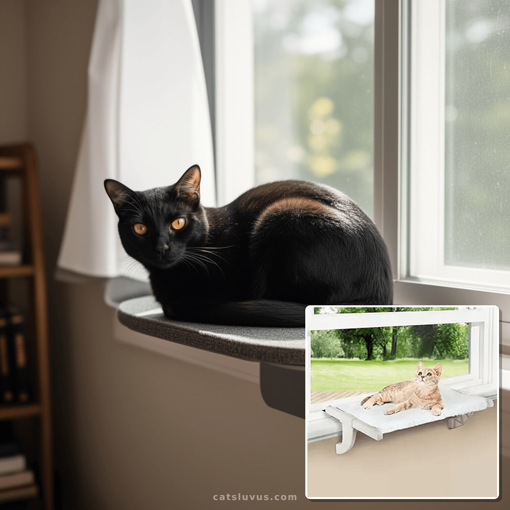 Window Sill Mount Cat Perch for Indoor Cats with cat - professional product lifestyle photo