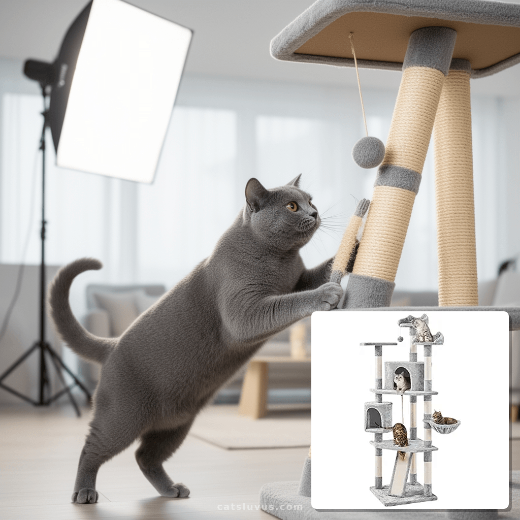 Yaheetech 79 inches Cat Tree Multi-Level Cat Tower with Scra with cat - professional product lifestyle photo