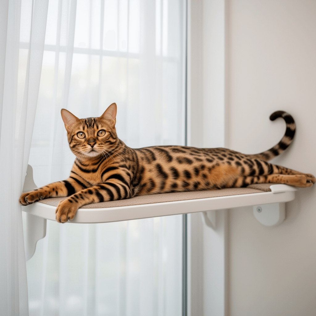 4-in-1 Window & Wall Mount Cat Wall Shelves – Hammock with cat - professional product lifestyle photo