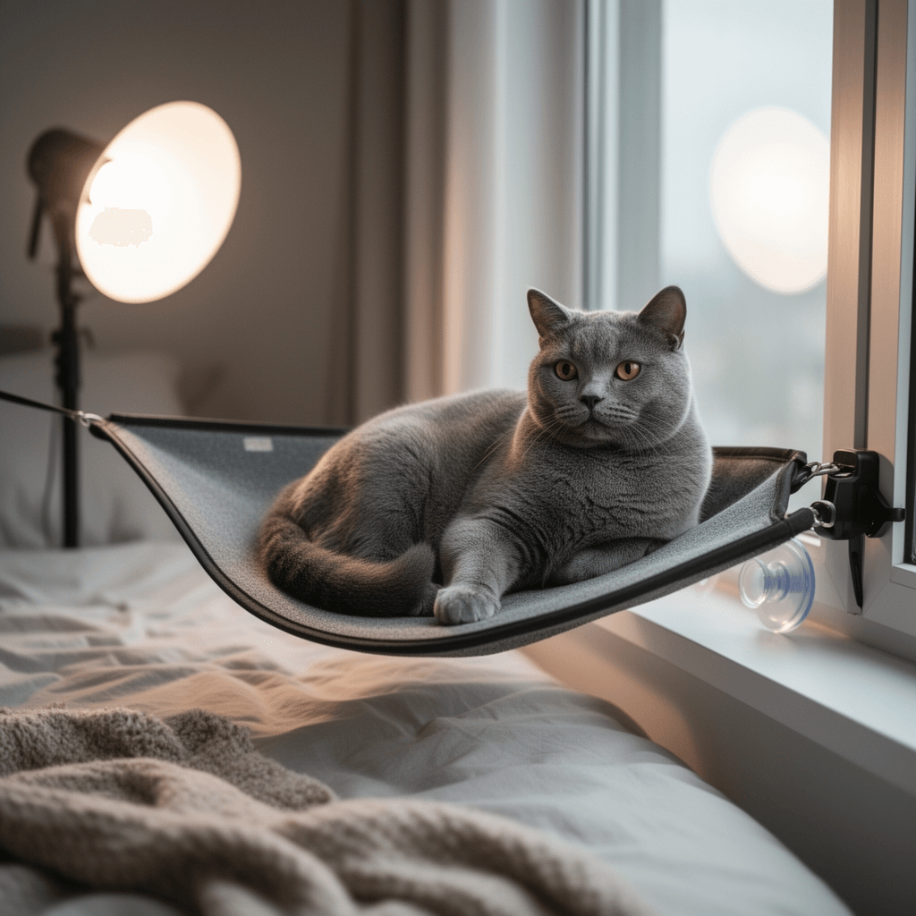 Cat Sill Window Perch Hammock for Cats with Strong Suction with cat - professional product lifestyle photo