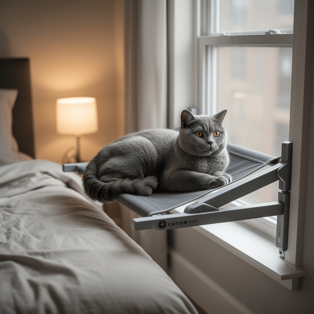 CATISM Cat Window Perch - Foldable Cat Hammock for Window with cat - professional product lifestyle photo