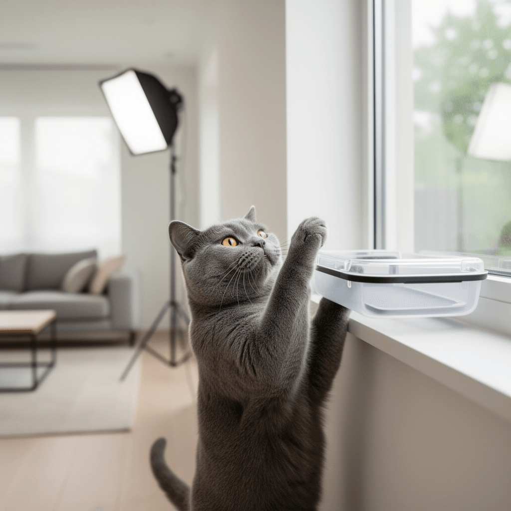 Catio Outdoor Cat Enclosure Window Perch for Sunbathing with cat - professional product lifestyle photo