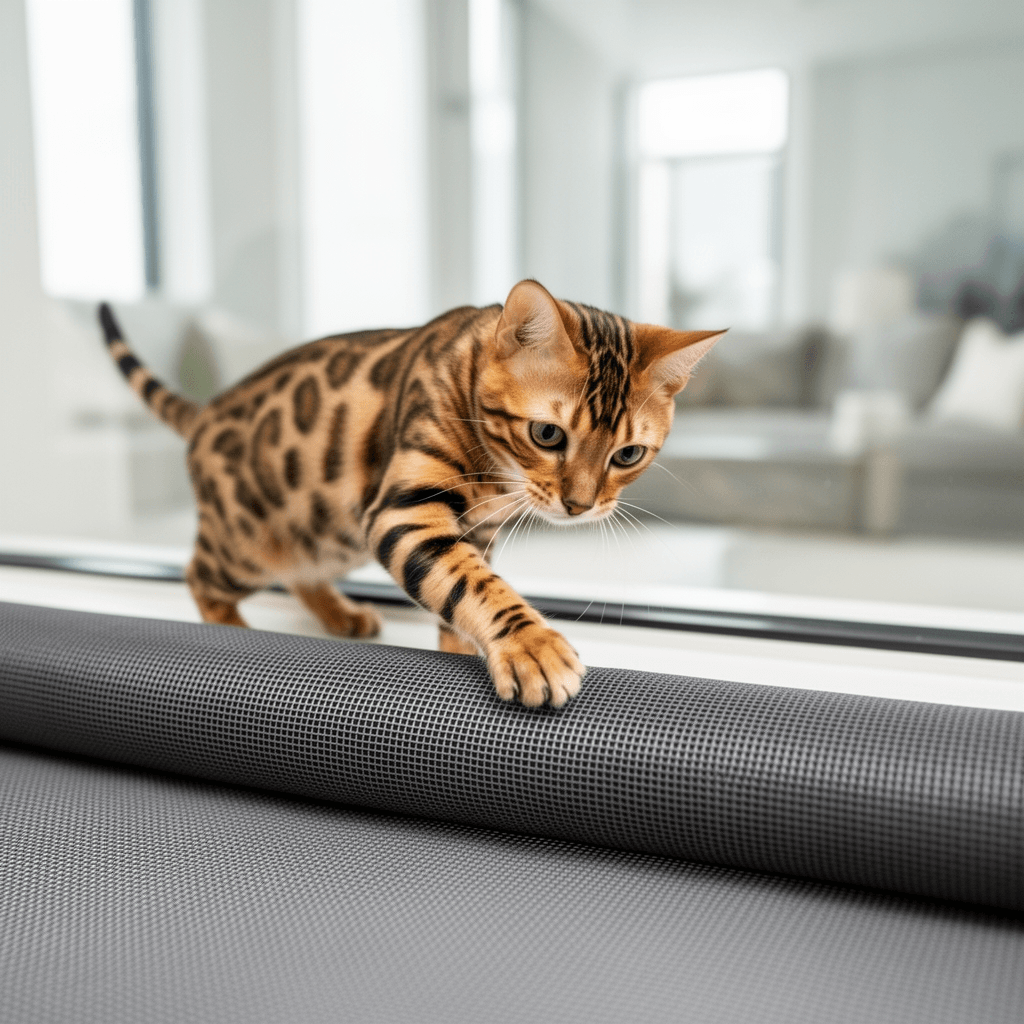 Pet Proof Window Screen Roll 36" x 200" Thicken Charcoal with cat - professional product lifestyle photo