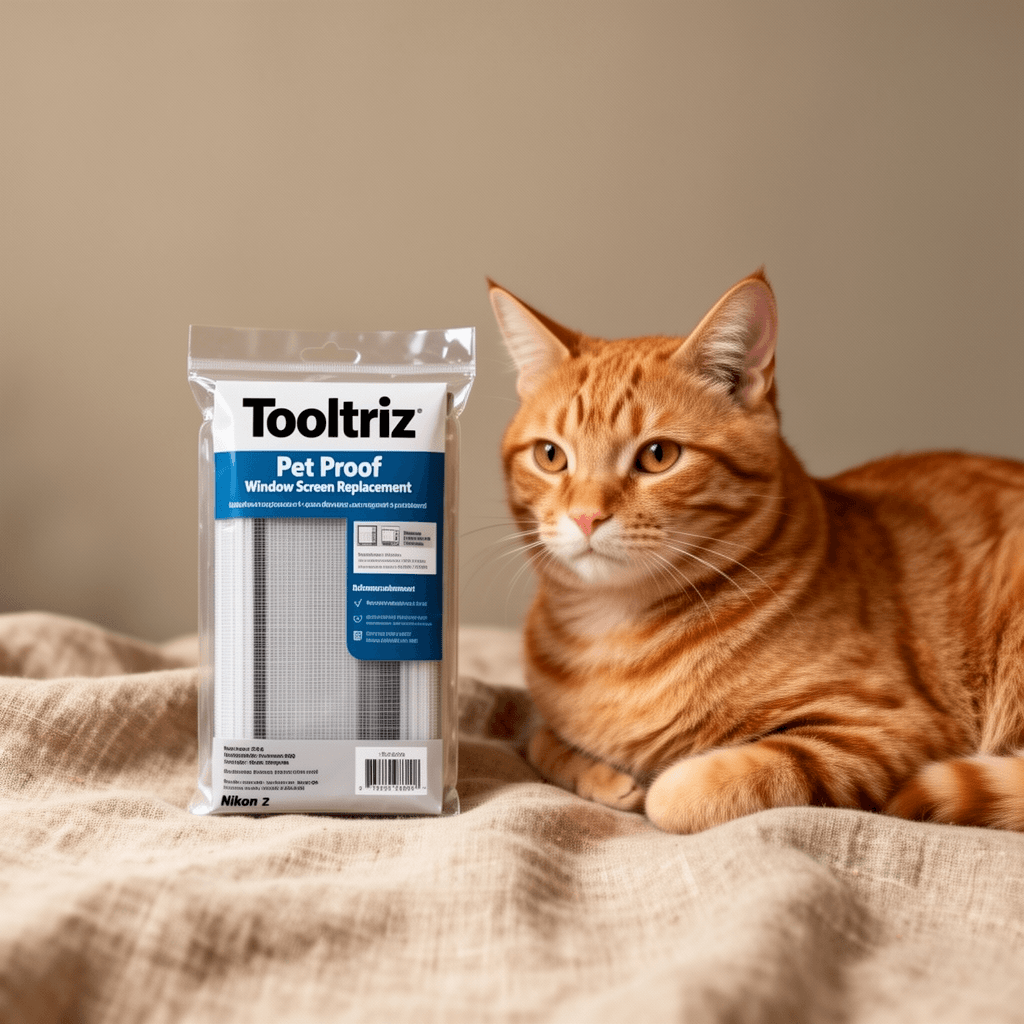 Tooltriz Pet Proof Window Screen Replacement with cat - professional product lifestyle photo