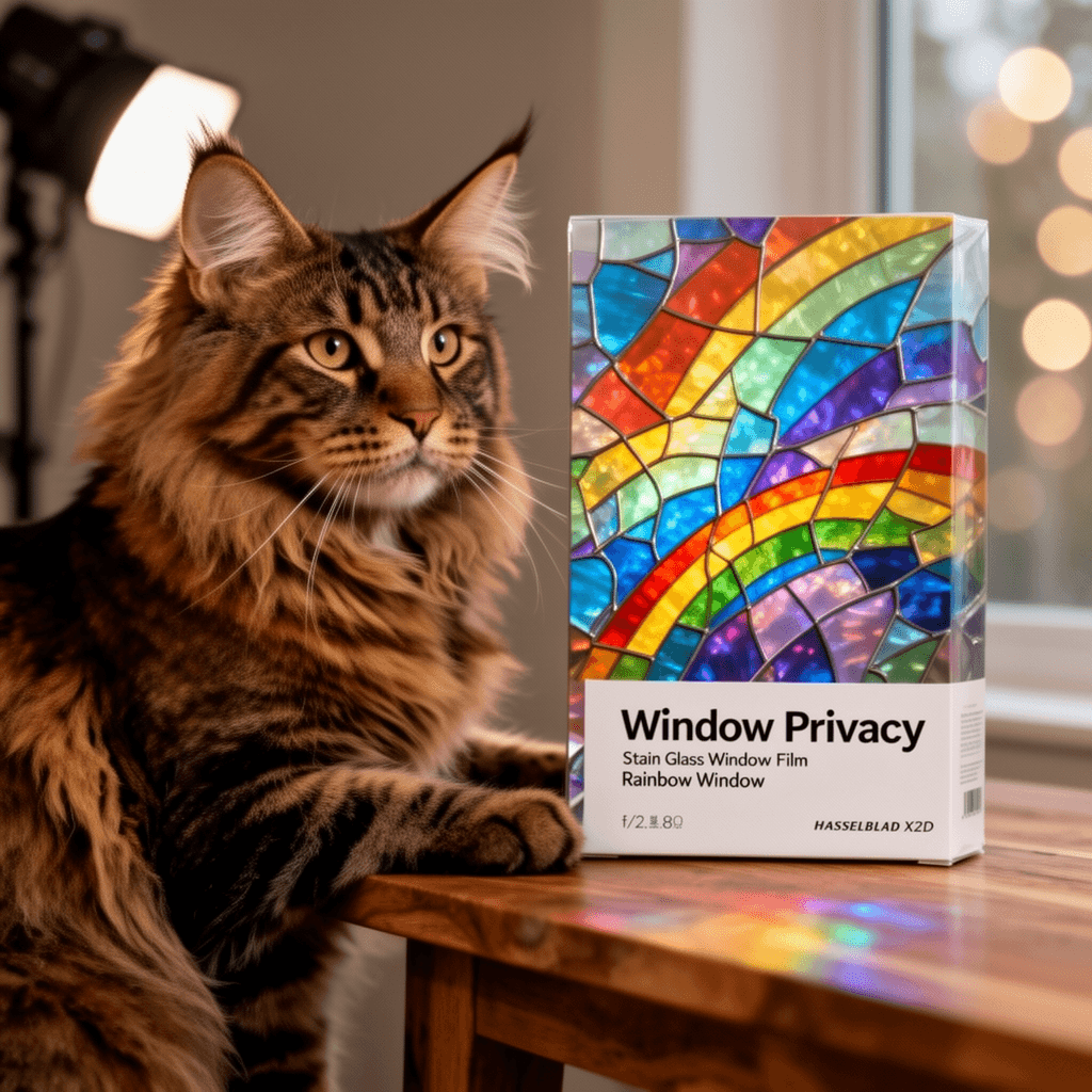 Window Privacy Film Stain Glass Window Film Rainbow Window with cat - professional product lifestyle photo
