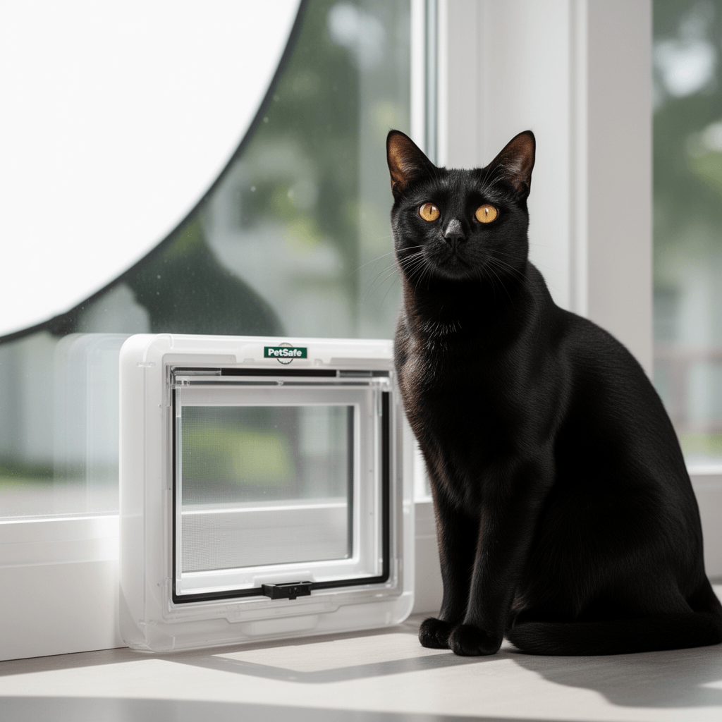 PetSafe Sliding Glass Pet Door - No-Cut DIY Install Doggy with cat - professional product lifestyle photo