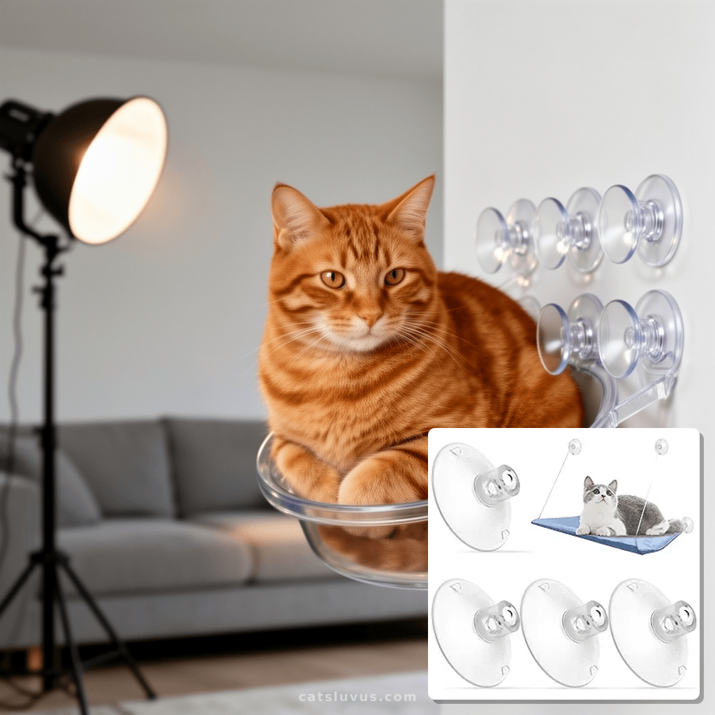 4 PCS Window Perch Suction Cup Large Replacement Clear PVC S with cat - professional product lifestyle photo