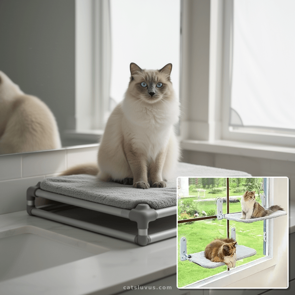 2PC Cat Window Perch Cordless Foldable Cat Hammock Bed for W with cat - professional product lifestyle photo