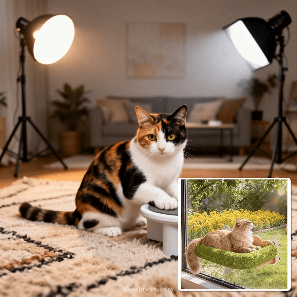 Zakkart Cat Perch for Window Sill with Bolster - Orthopedic  with cat - professional product lifestyle photo