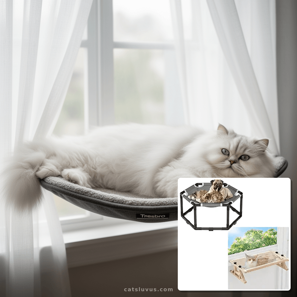 4-in-1 Window & Wall Mount Cat Wall Shelves – Hammock with cat - professional product lifestyle photo