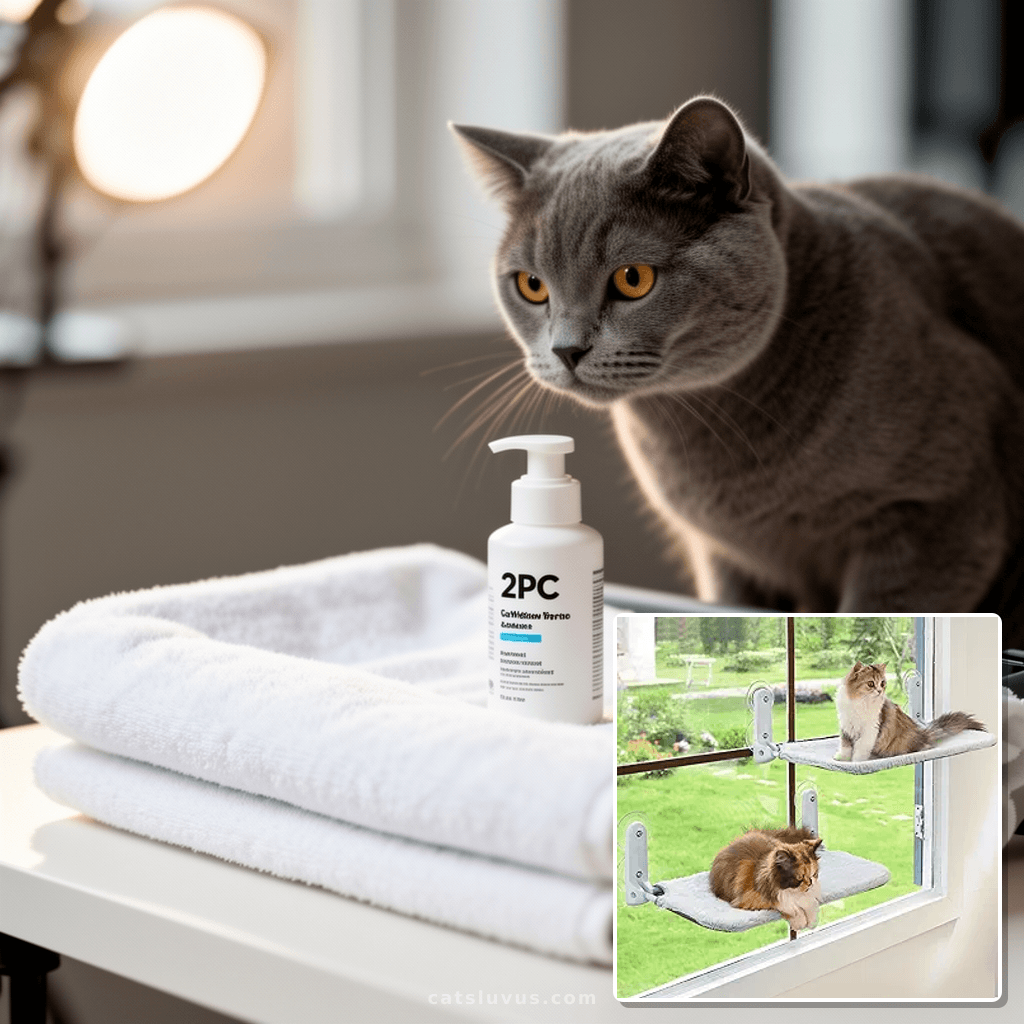 2PC Cat Window Perch Cordless Foldable Cat Hammock Bed for W with cat - professional product lifestyle photo