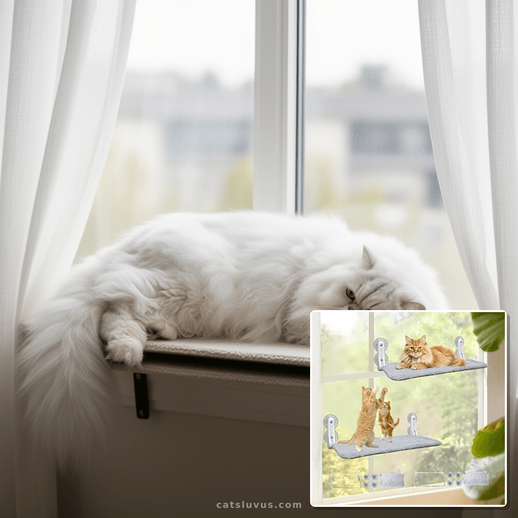 L&W BROS. 2 Pc Heavy Duty Cat Window Perch Holds up to 50 lb with cat - professional product lifestyle photo