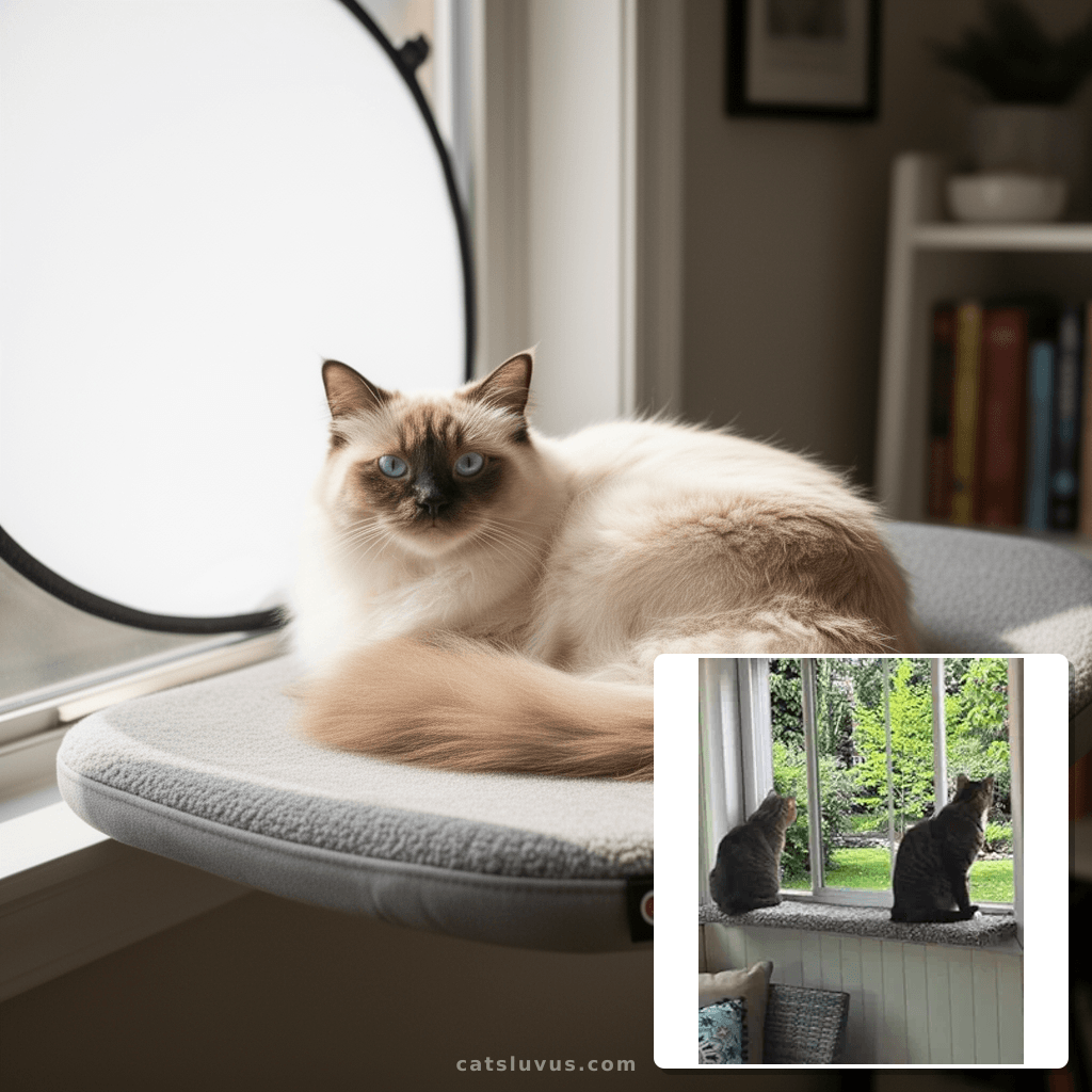 Purrched Cat Window Perch with cat - professional product lifestyle photo