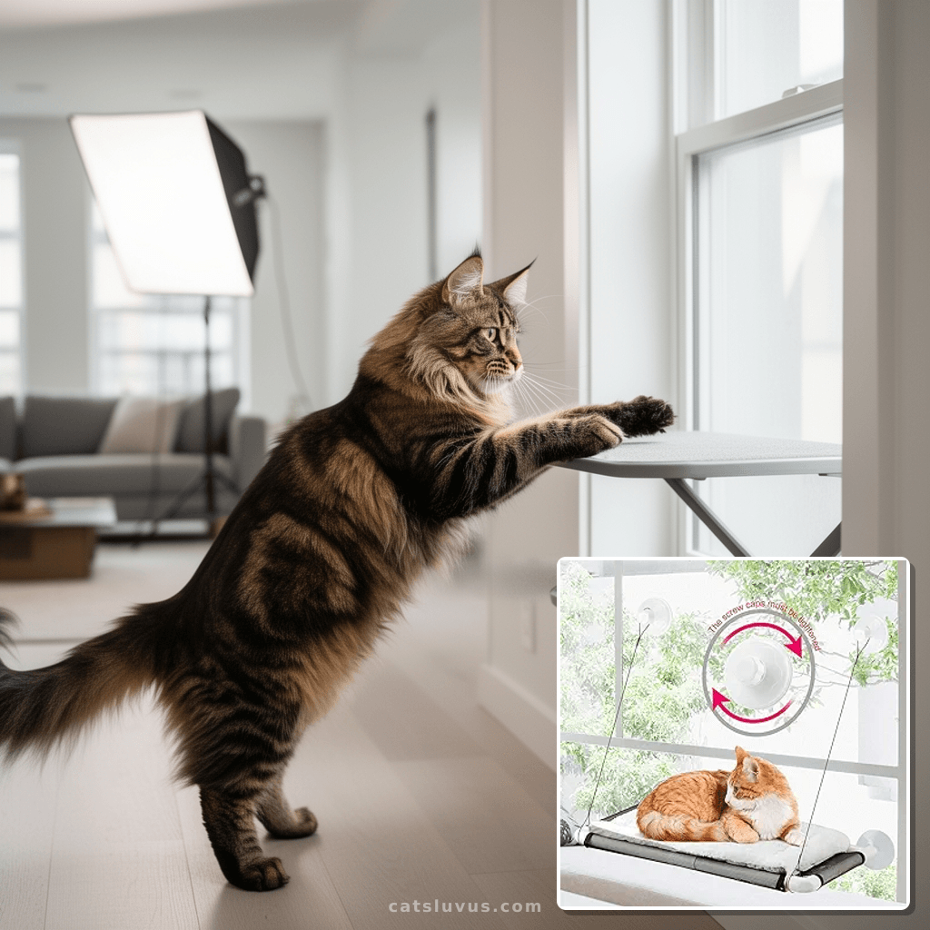 Cat Window Perch with cat - professional product lifestyle photo