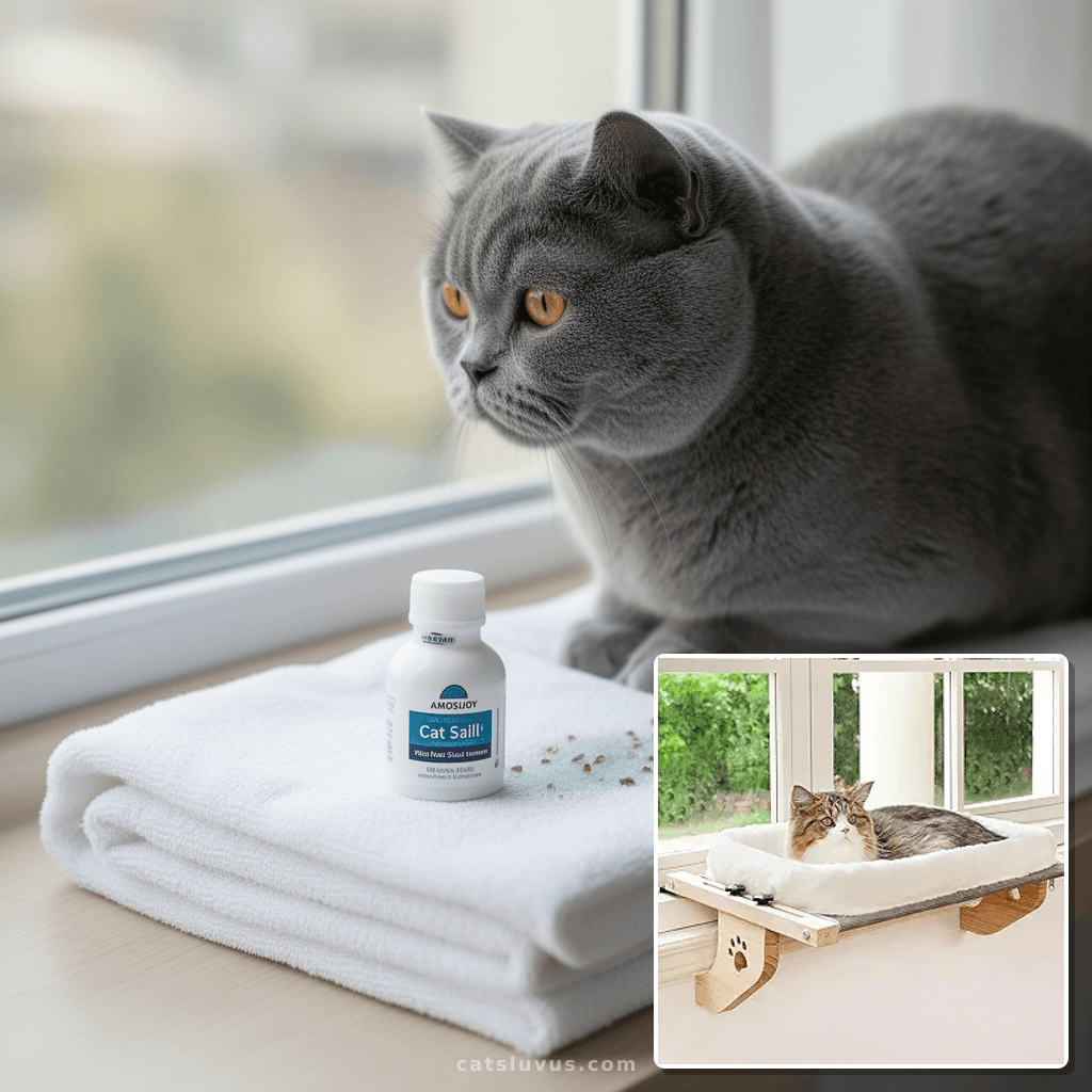 AMOSIJOY Cat Sill Window Perch Sturdy Hammock Window Seat wi with cat - professional product lifestyle photo