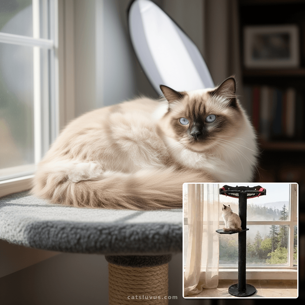 Cat Window Perch with Scratching Post Strong Supported - Lar with cat - professional product lifestyle photo