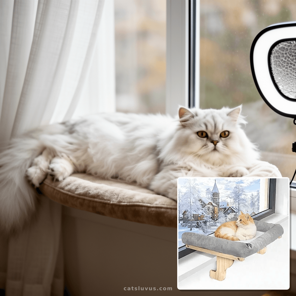 Cat Window Perch with Bolster with cat - professional product lifestyle photo