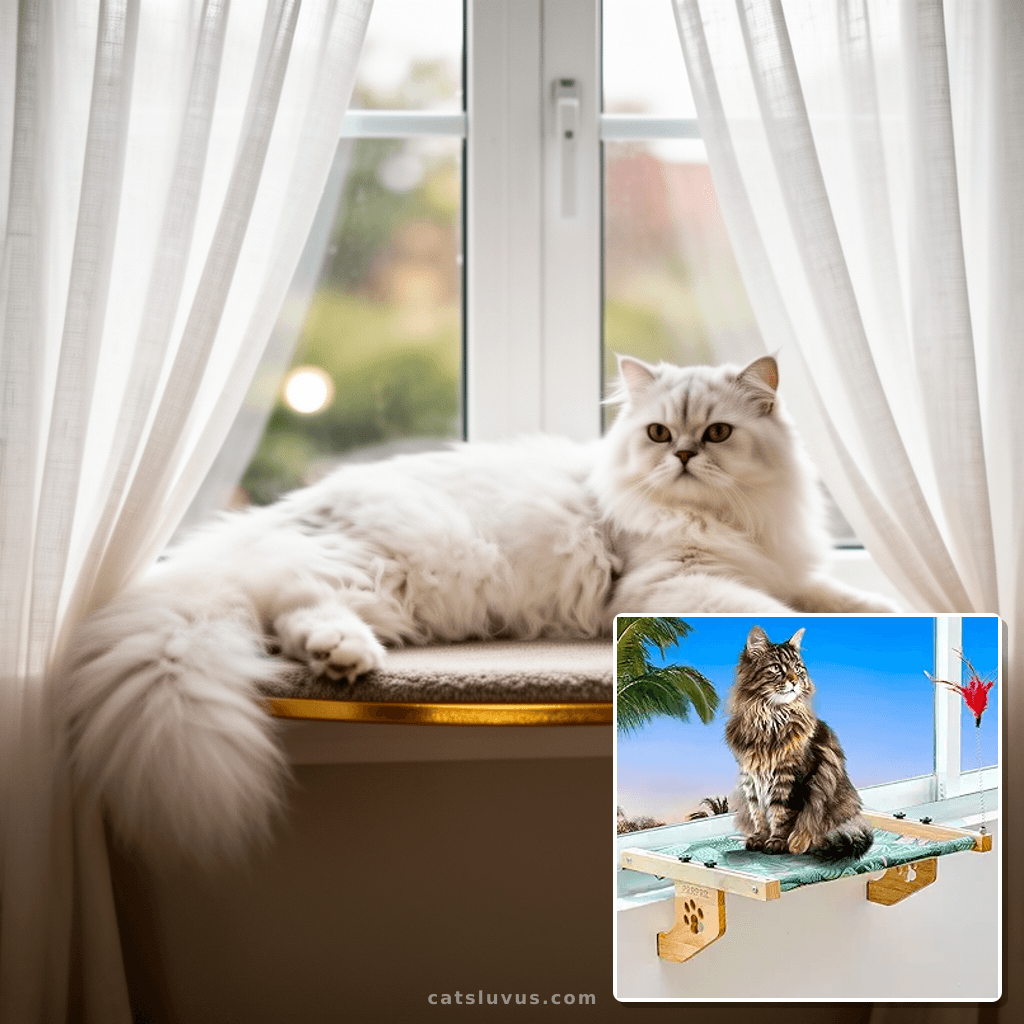 Cat Window Perch for Large Cats Inside with cat - professional product lifestyle photo
