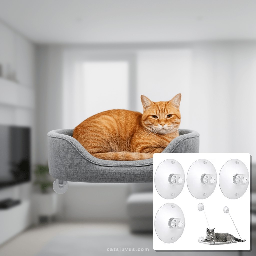 4 Pieces Cat Window Perch Suction Cup Powerful Window Bed Se with cat - professional product lifestyle photo