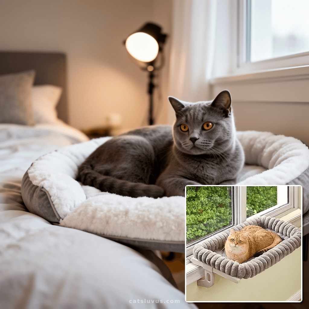 Cloud-Cuddle Cat Window Perch with 4-Sided Bolster with cat - professional product lifestyle photo