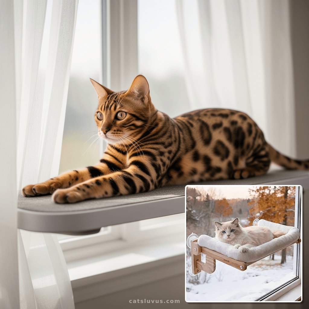 Pecute Foldable Cat Window Perch with cat - professional product lifestyle photo