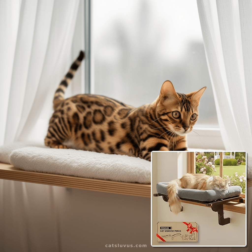 [Ready to Gift] PURRHOUSE Cat Window Perch with Cushion Bols with cat - professional product lifestyle photo