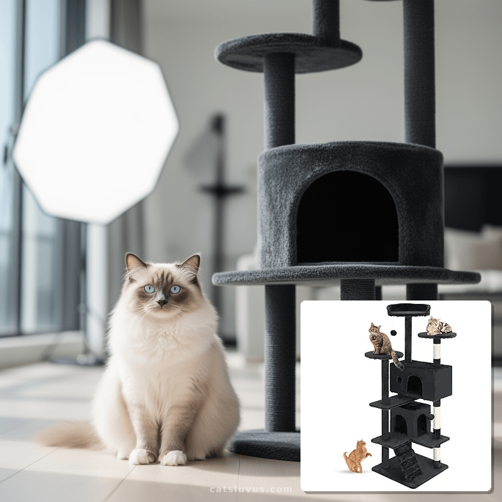 FDW | 54" Cat Tree Tower | Dark Gray | Multi-Level Indoor Ac with cat - professional product lifestyle photo