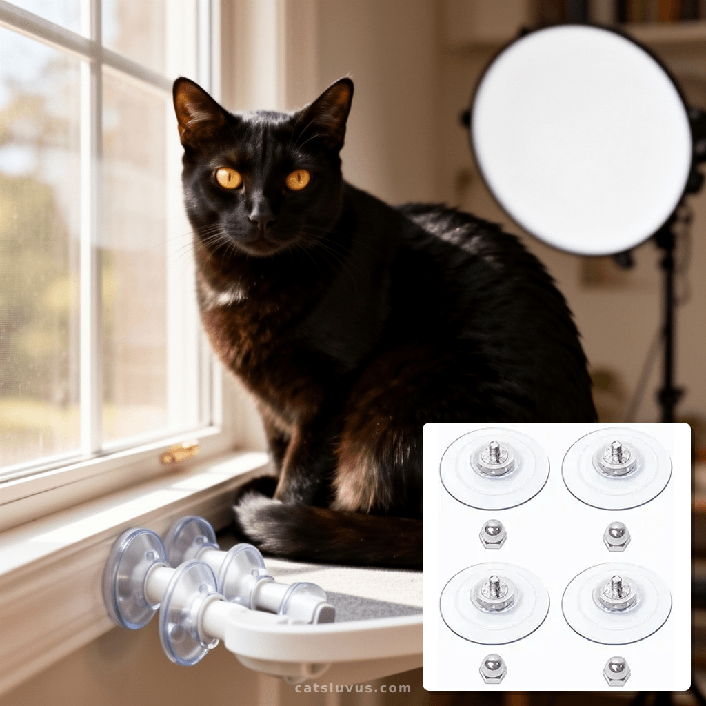 AMOSIJOY 4 Pack Cat Window Perch Suction Cup with cat - professional product lifestyle photo