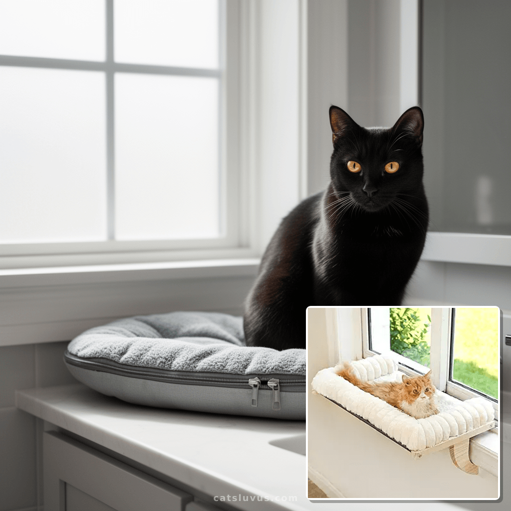 Cloud-Soft Cat Window Sill Perch with Zipper Designed Cushio with cat - professional product lifestyle photo