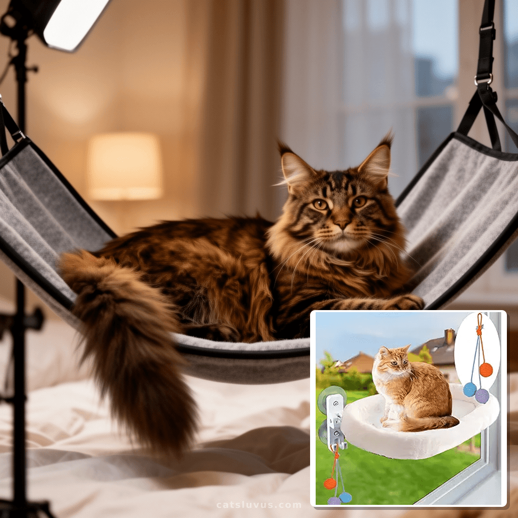 Cat Window Perch Cat Hammock Foldable Hanging Bed，Upgrade St with cat - professional product lifestyle photo