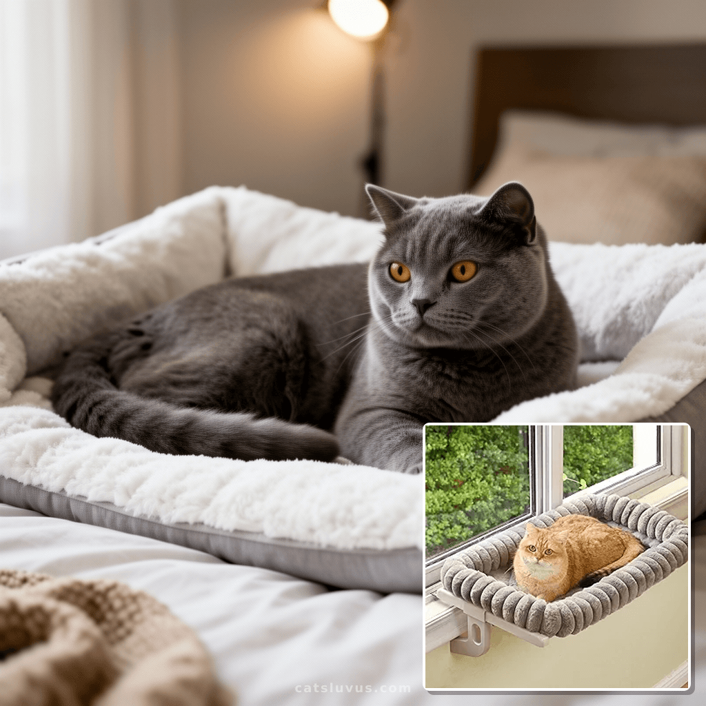 Cloud-Cuddle Cat Window Perch with 4-Sided Bolster with cat - professional product lifestyle photo