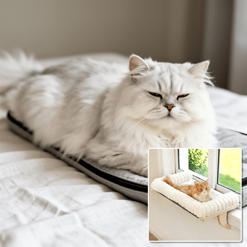 Cloud-Soft Cat Window Sill Perch with Zipper Designed Cushio with cat - professional product lifestyle photo