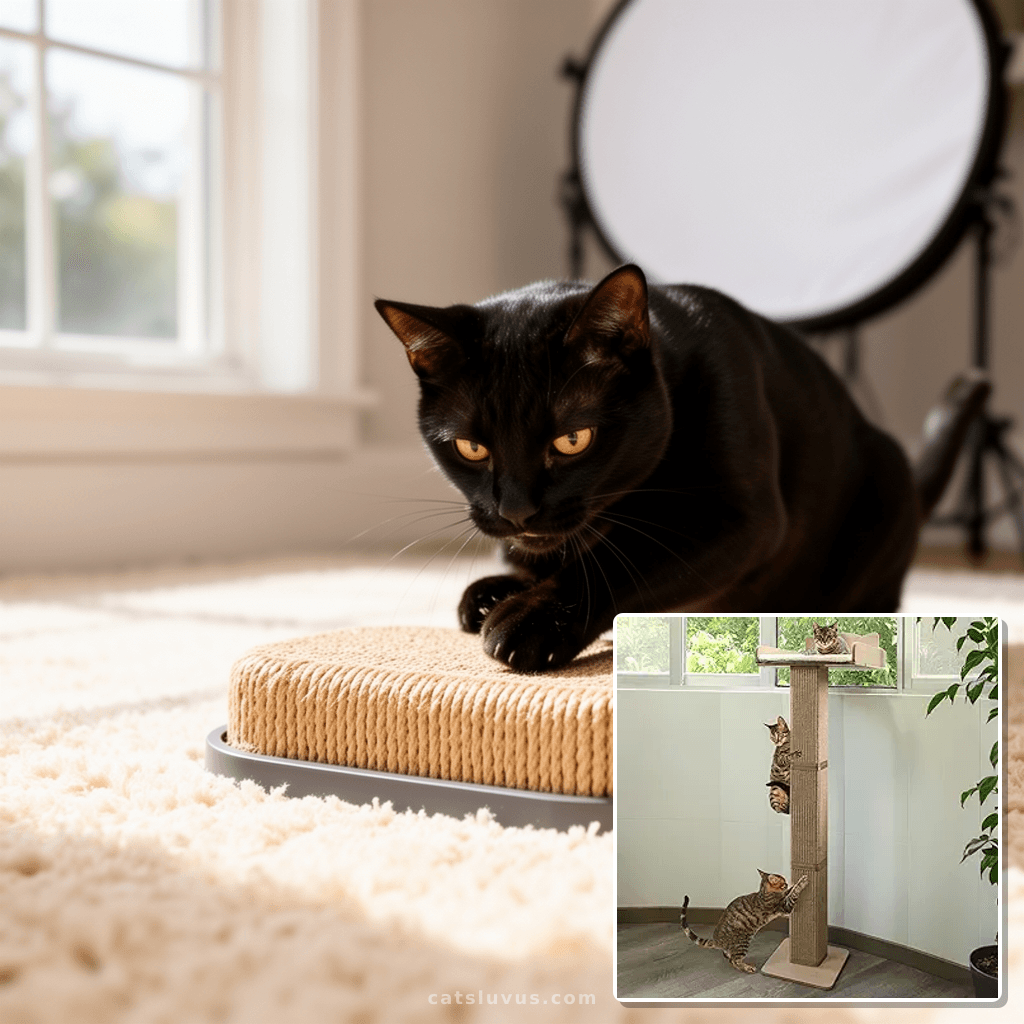 Cat Window Perch with Thick Sisal Scratching Post with cat - professional product lifestyle photo