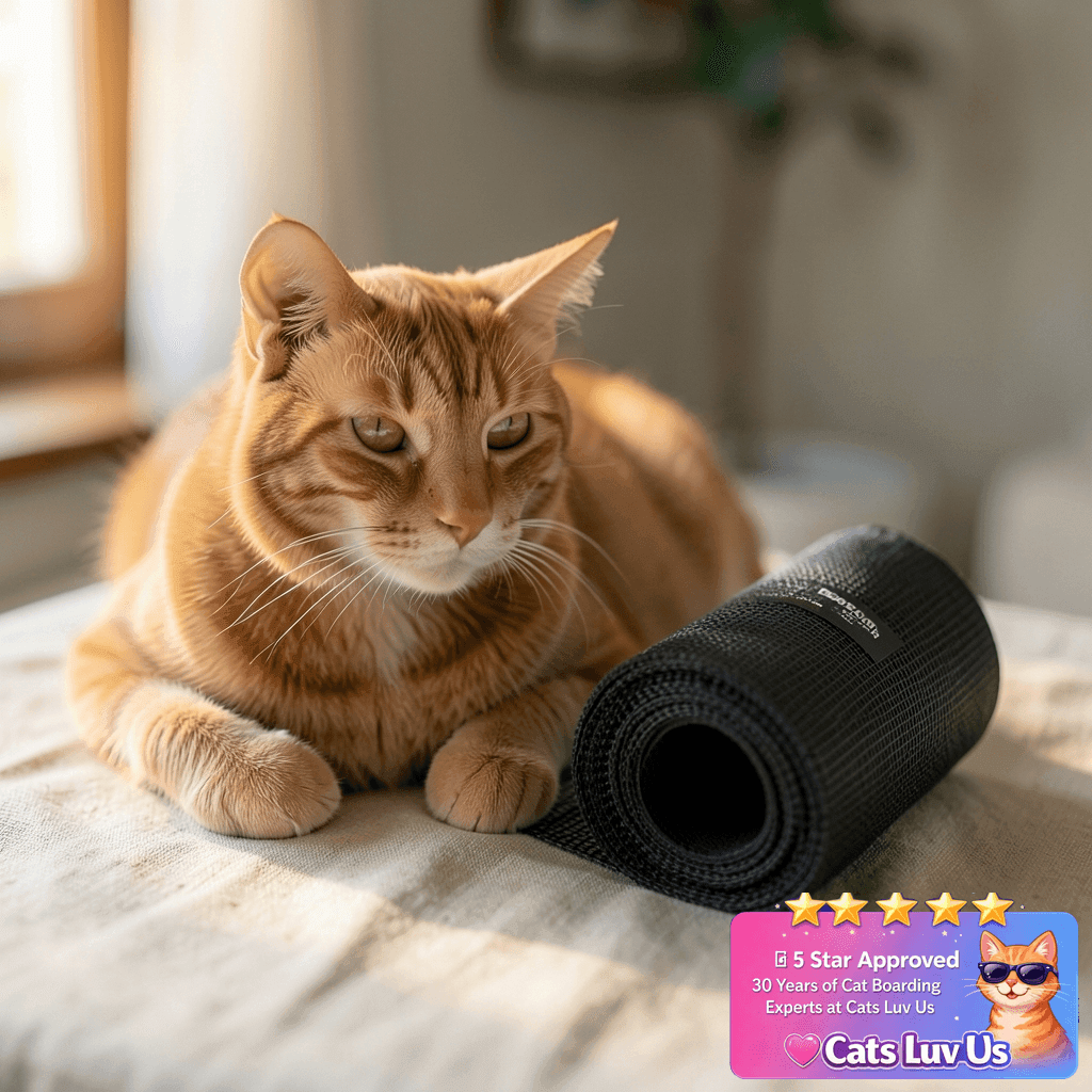 Pet Proof Window Screen Roll 36" x 200" Thicken Charcoal with cat - professional product lifestyle photo