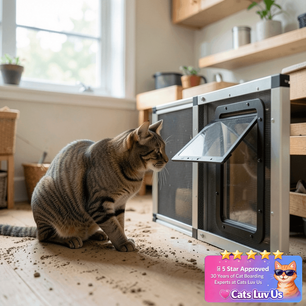 Ventilated Pet Door for Window with cat - professional product lifestyle photo